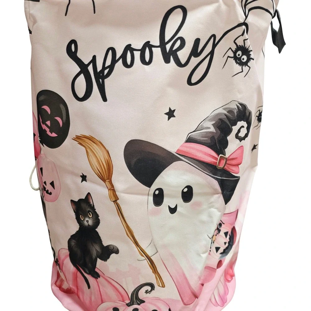 Pink Halloween Spooky Ghost Black Cat Laundry Hamper Storage Bin Pinkoween 18in